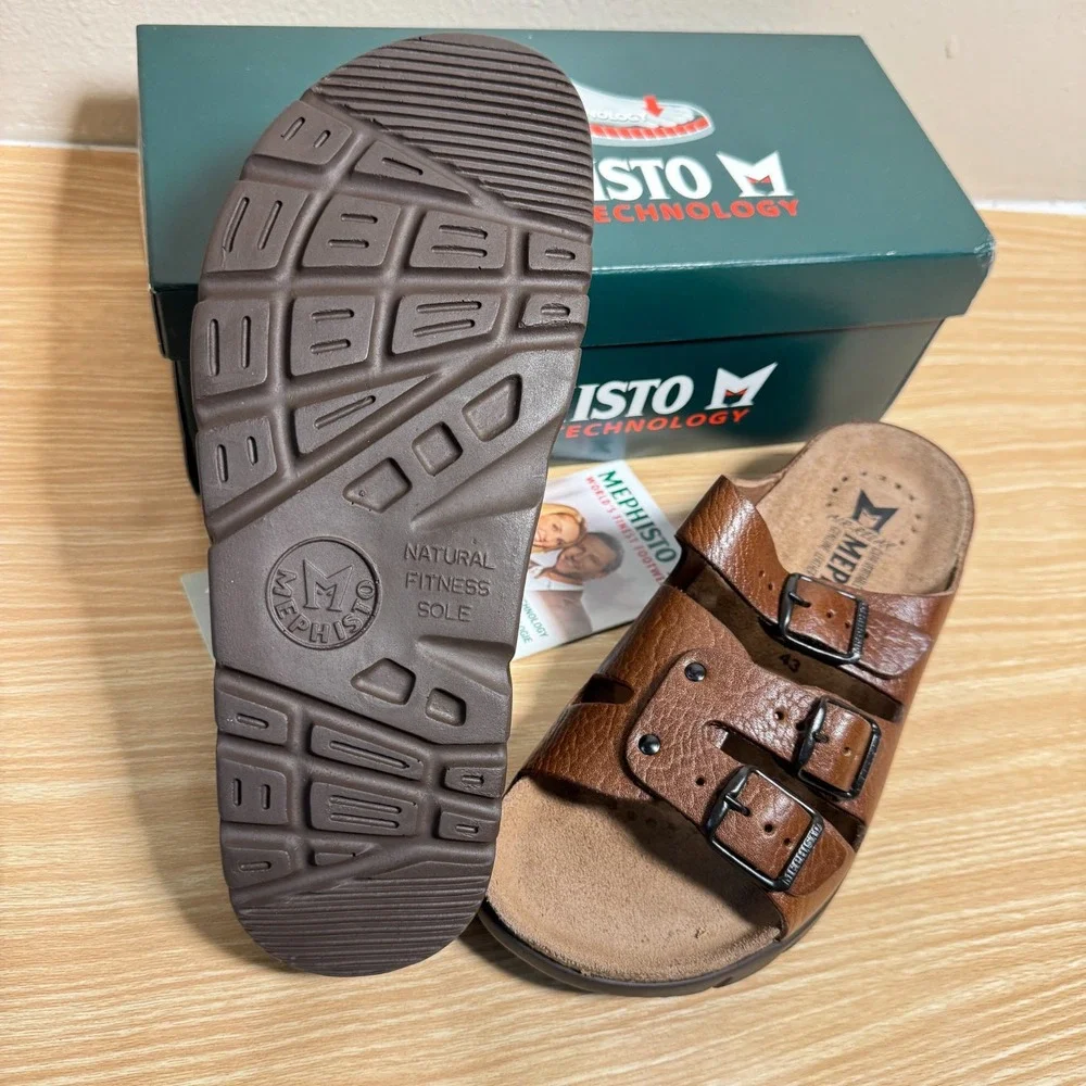 Mephisto Zach Fit Sandals Men's US 9 Brown Leather Adjustable Slides